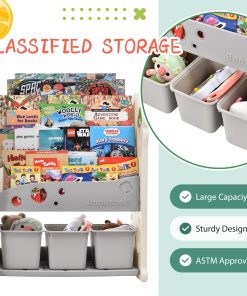 Toy Storage Organizer With 17 Bins And 4 Bookshelves