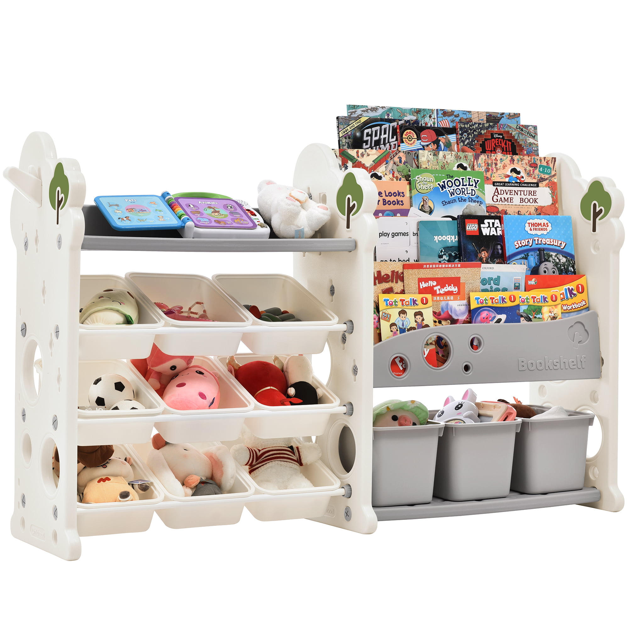 Toy Storage Organizer with 12 Bins and 4 Bookshelves