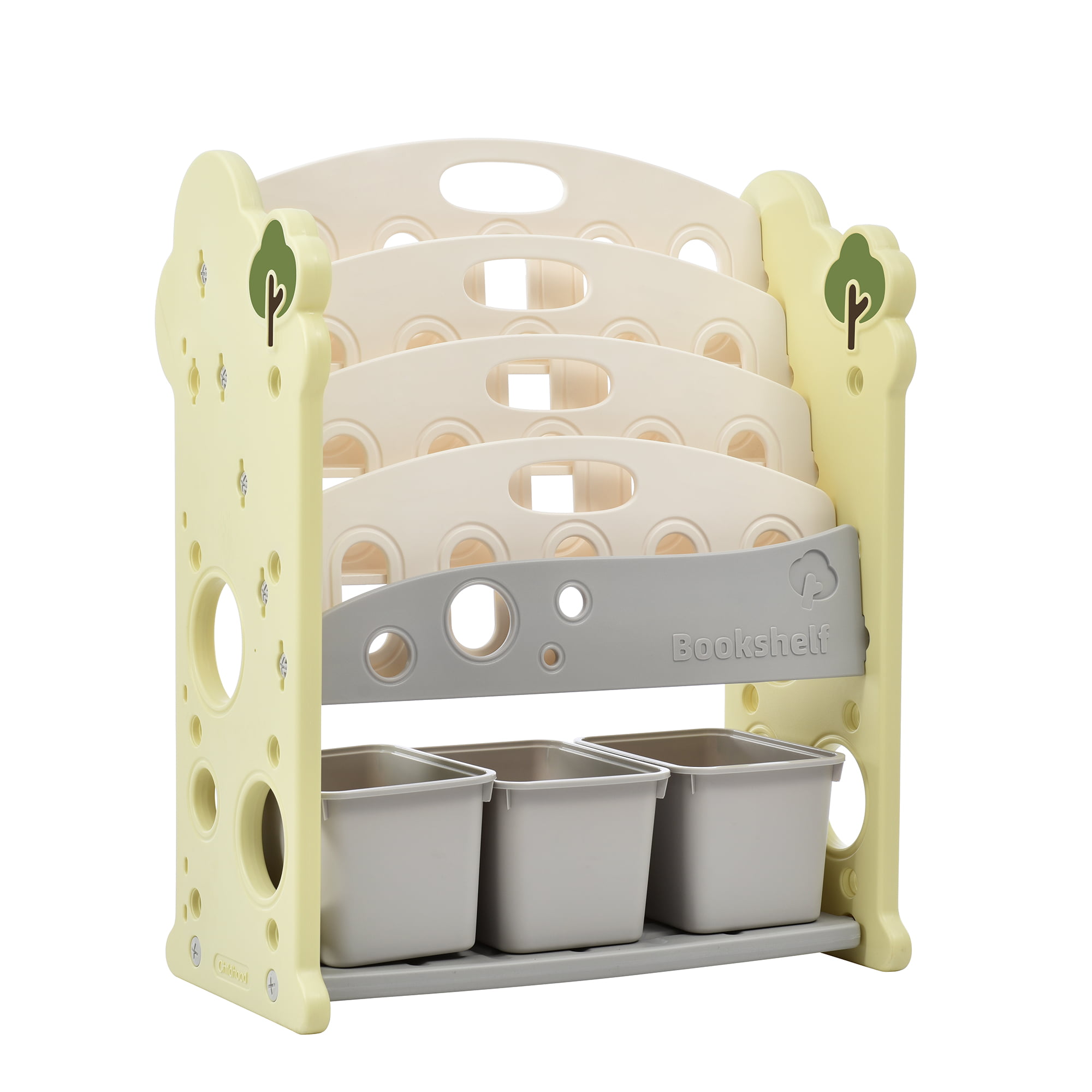 Toy Storage Organizer with 3 Large Bins and 4 Bookshelves