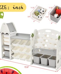 Toy Storage Organizer With 17 Bins And 4 Bookshelves