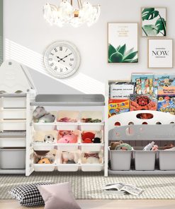 Toy Storage Organizer With 17 Bins And 4 Bookshelves
