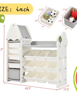 Toy Storage Organizer With 17 Bins And 4 Bookshelves
