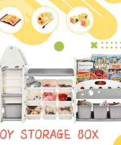 Toy Storage Organizer With 17 Bins And 4 Bookshelves