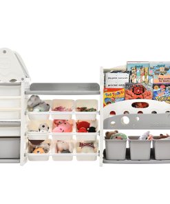 Toy Storage Organizer With 17 Bins And 4 Bookshelves