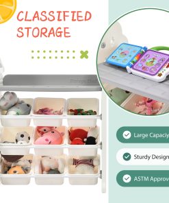 Toy Storage Organizer With 17 Bins And 4 Bookshelves