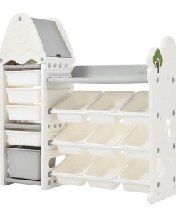 Toy Storage Organizer With 17 Bins And 4 Bookshelves