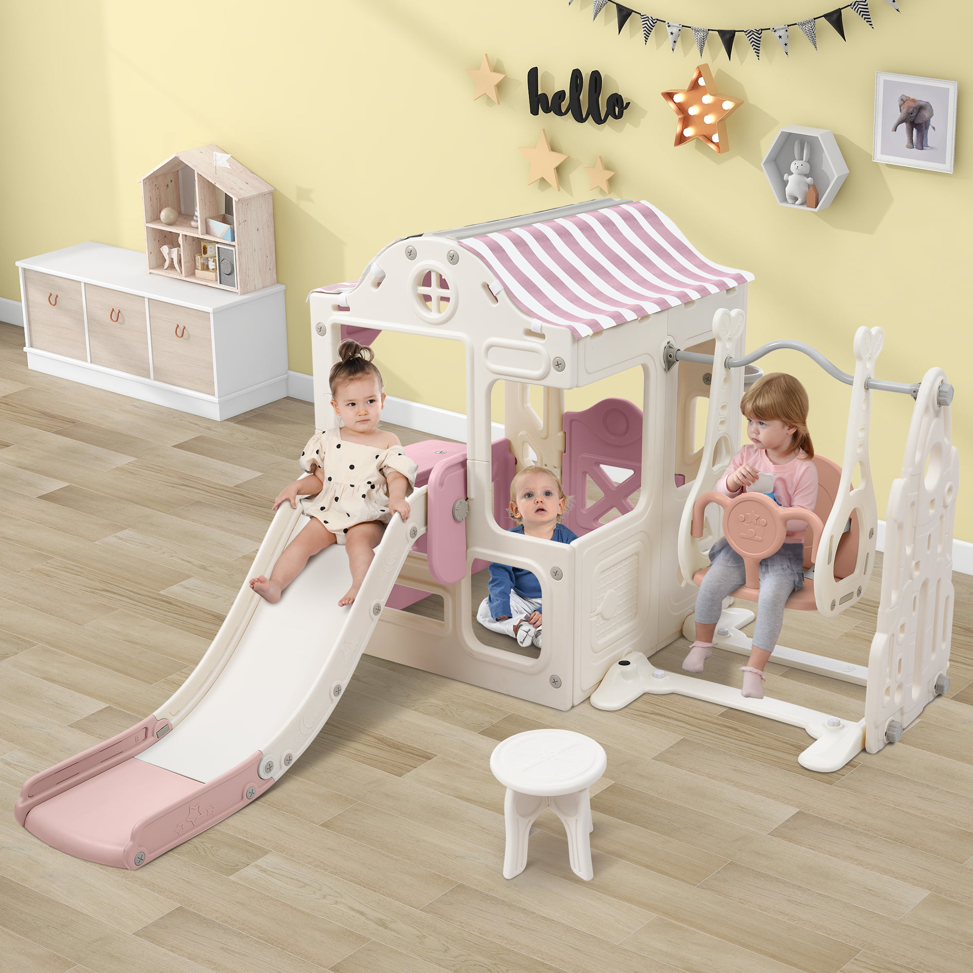 6 in 1 Toddler Slide and Swing Set