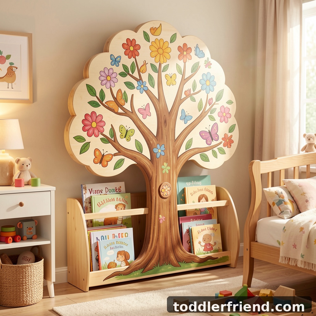 hand-painted flower bookcase for toddlers in a nursery