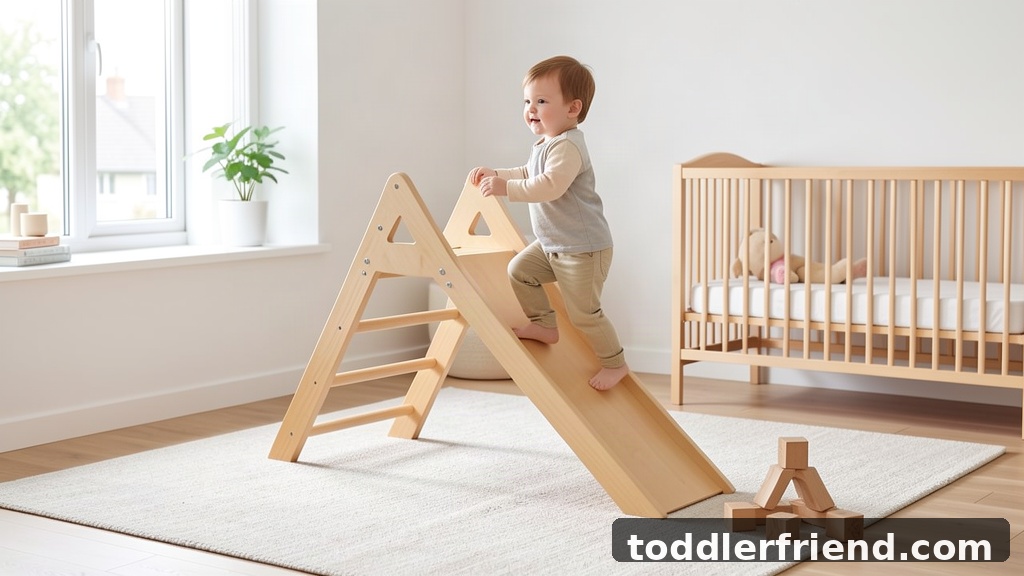 Sustainable alternatives to plastic climbers - wooden folding toddler climbing triangle with ramp